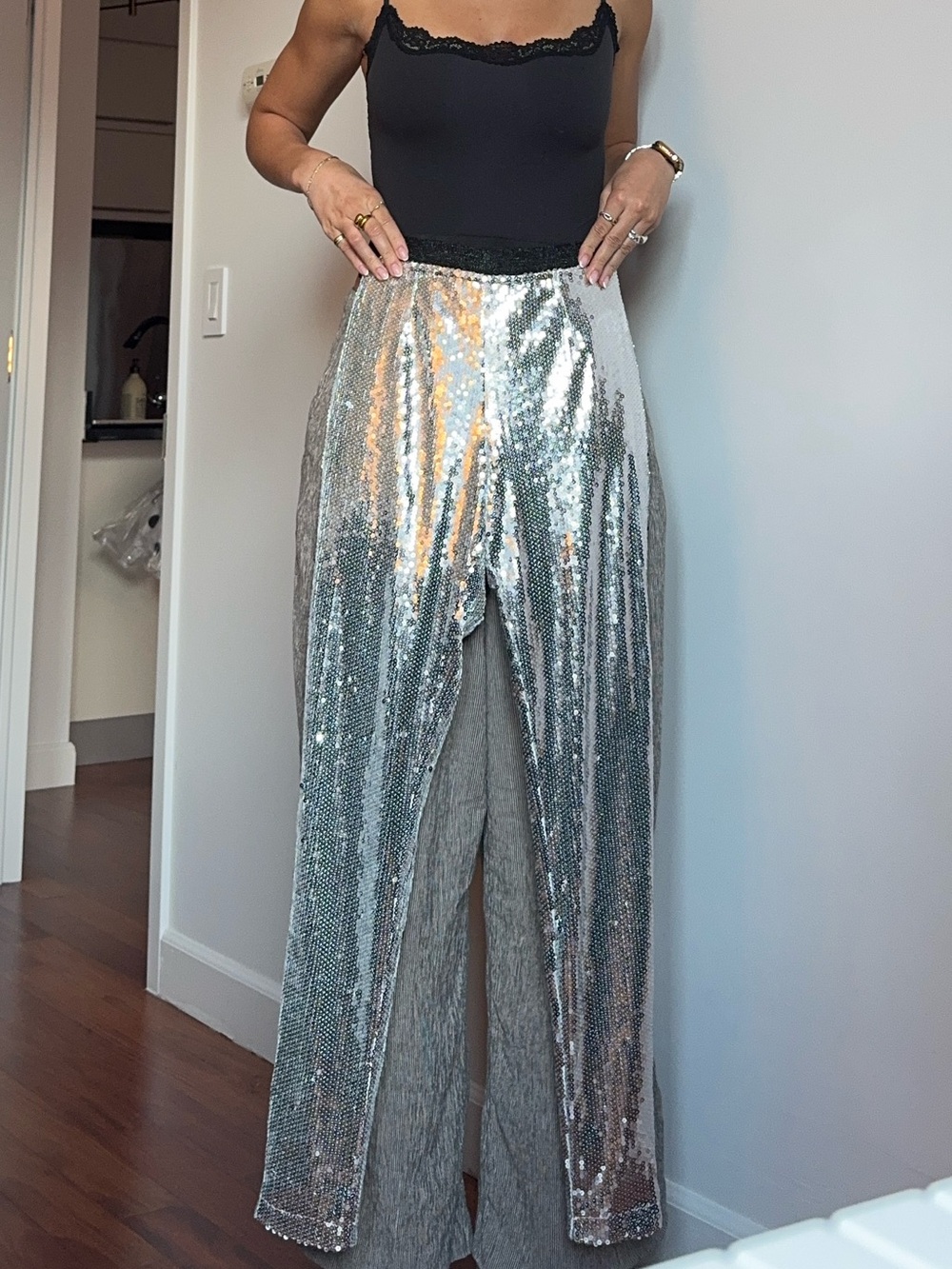 Hot & Delicious Silver Sequin Skinny Jeans